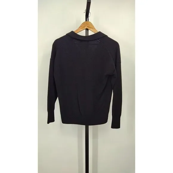 Quince Womens Mongolian Cashmere Polo Sweater Black Sleeved Top M - Picture 2 of 2